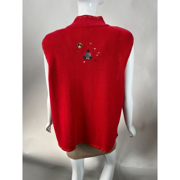 Christopher & Banks Snowman Zip Sweater Vest XL Red Snowman Cotton Ramie Blend - Picture 6 of 16